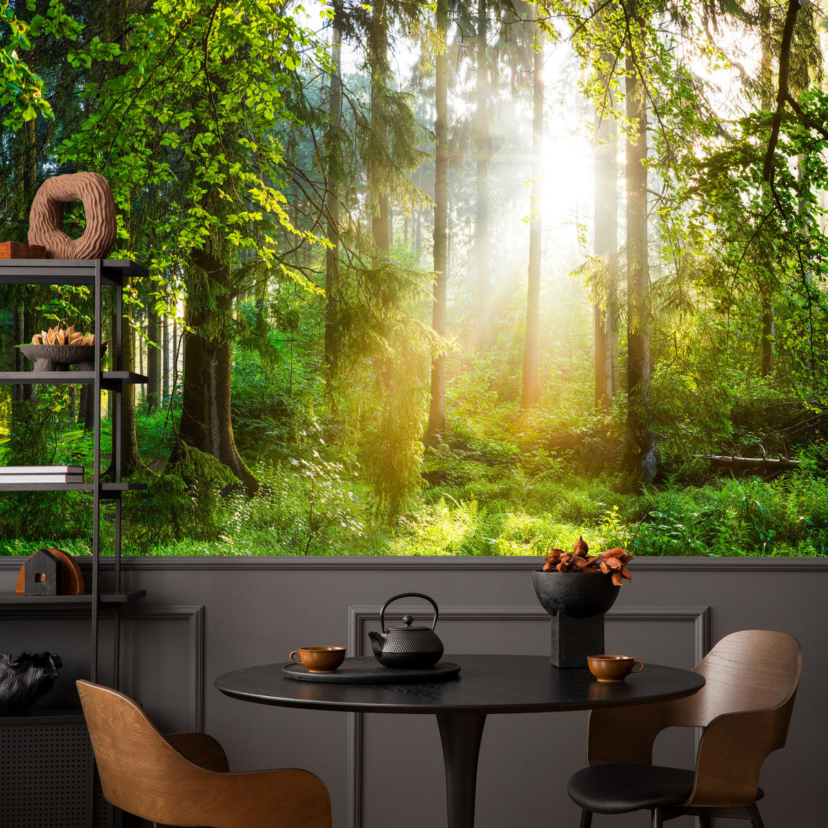 FOTOTAPETE für Wohnzimmer Sonniger Wald Bäume Pflanzen Natur Gras 450x315 - Multicolor, Papier (450/315cm) - Muralo
