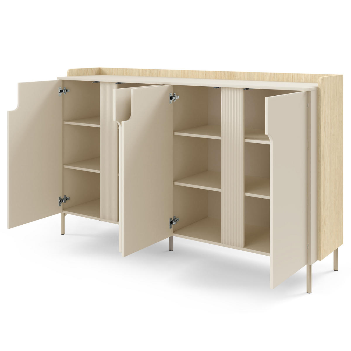 KOMMODE Positivo mit 4 Türen, 180 cm, Mavelie-Eiche + Macadamia - Eichefarben, Holzwerkstoff (183/110/42cm) - Beautysofa