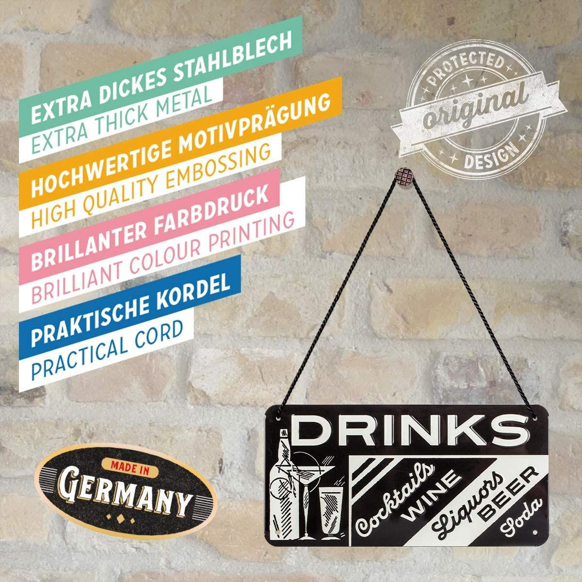 HÄNGESCHILD 10/20 cm Open Bar Drinks - Multicolor, Metall (20/10/0.2cm) - Nostalgic-Art