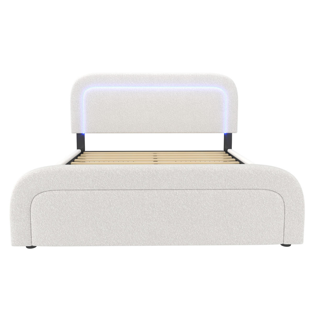 POLSTERBETT aus Sherpa 160x200 cm Weiß mit Matratze, LED-Beleuchtung, USB-C und 4 Schubladen - Weiß, Textil (160/200cm) - IVMEU