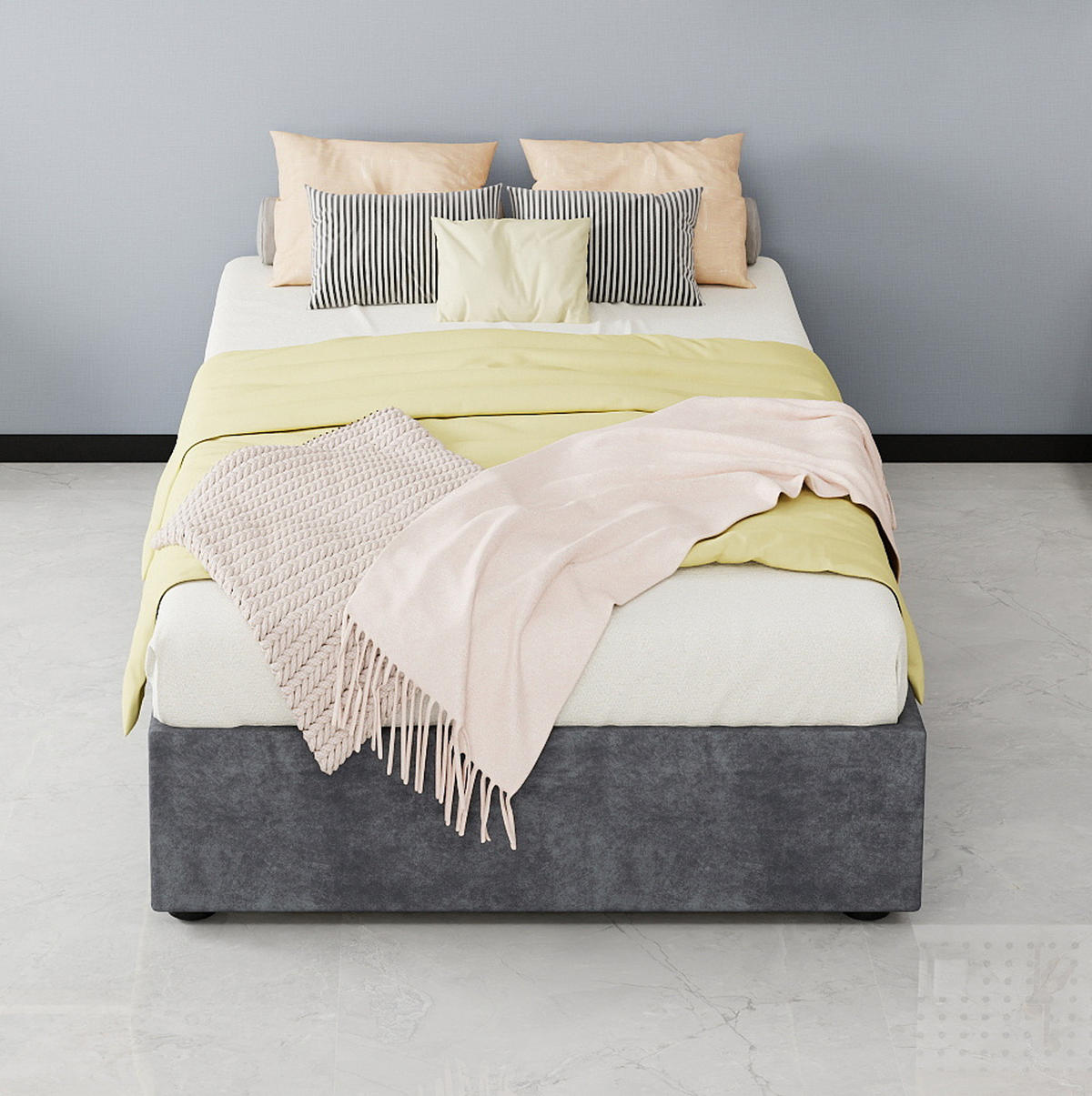 POLSTERBETT 90/200 cm mit stabilem Metallgestell und Gaslift, Grau - Grau, Textil (90/200cm) - Redom