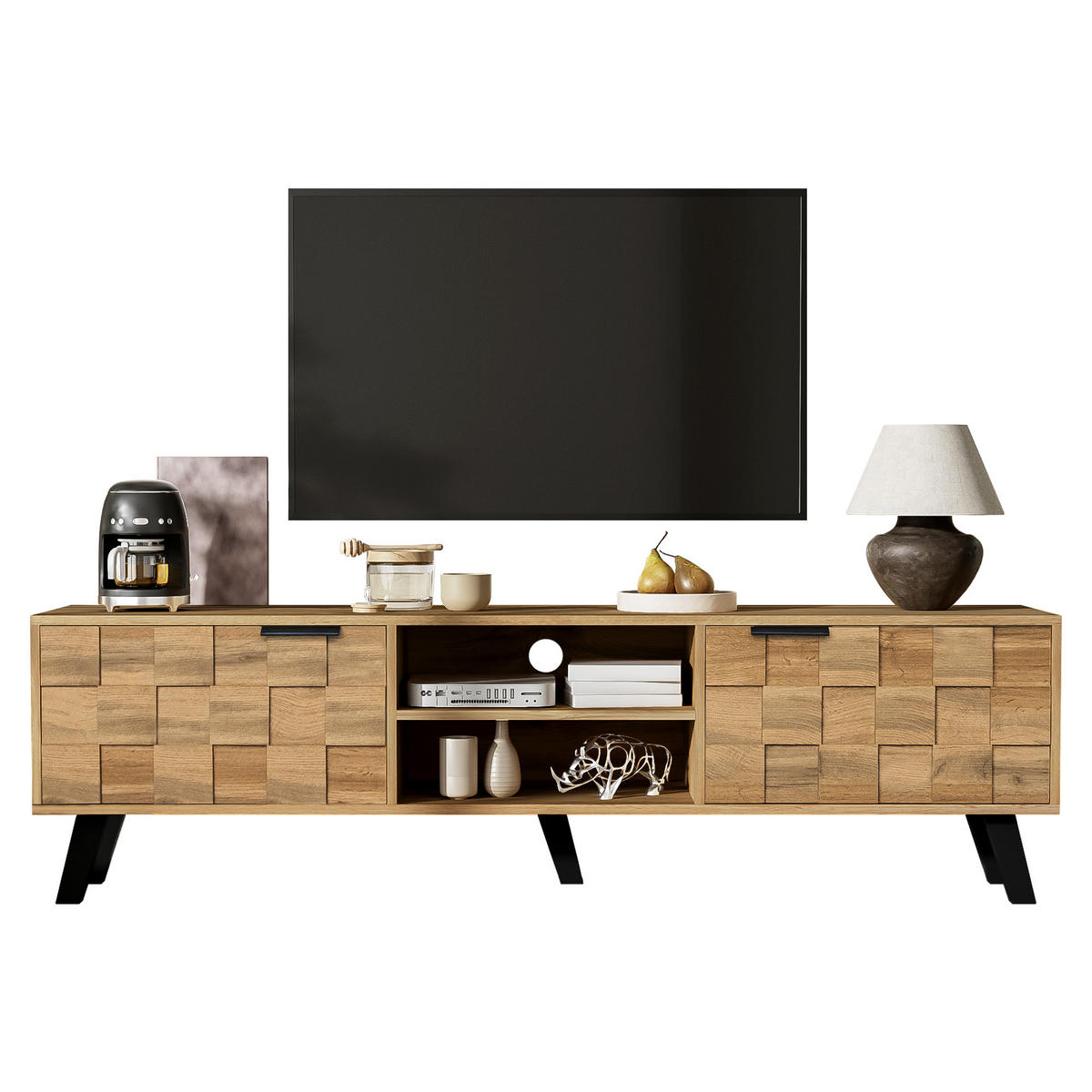 TV-SCHRANK in Holzoptik mit Türen und offenen Fächern 160.5/35.5/45 cm - Eichefarben, Holzwerkstoff (160.5/45/35.5cm) - Redom