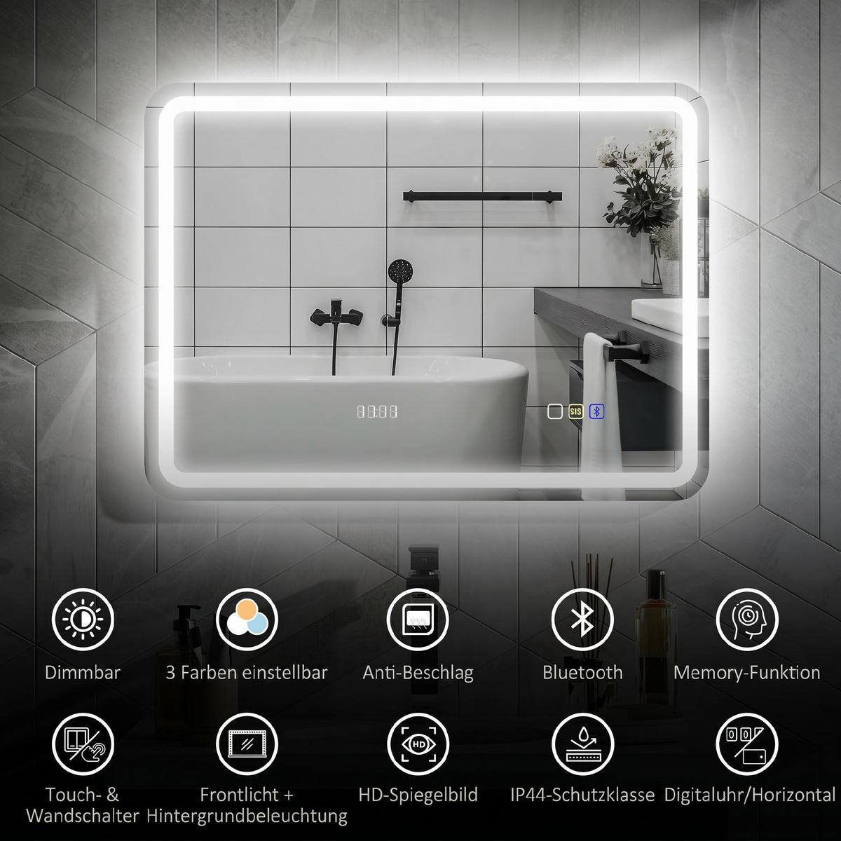 BADEZIMMERSPIEGEL Gehärtetes Glas Silber - Silberfarben, Glas (2.9/60/80cm) - HOMCOM