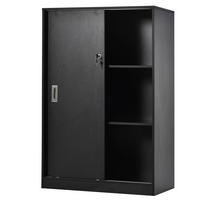 AKTENSCHRANK DE-14416 2 Schiebetüren abschließbar, 2 Böden Schwarz - Schwarz, Holzwerkstoff (40/120/80cm) - ComfortXL