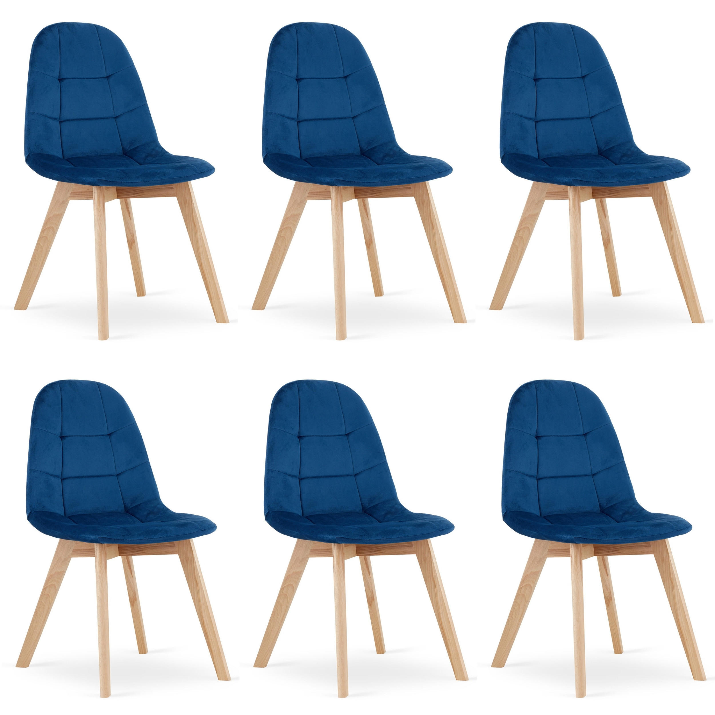 STUHL SORANO 6-er Set, Blau, mit Samtstoff gepolstert - Blau, Holz/Textil (45/82/54cm) - Komodee