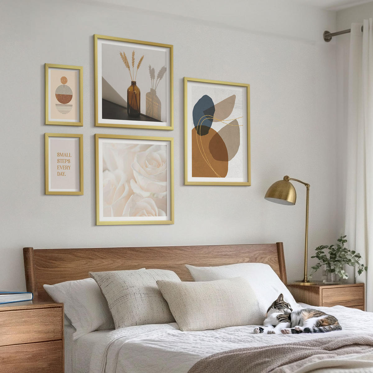 WANDBILDER 5er Set - 50x50 cm & 20x30 cm & 40x60 cm Goldrahmen - Abstrakte Formen Akzente - Goldfarben, Kunststoff (40/60cm) - ArtPrintCave