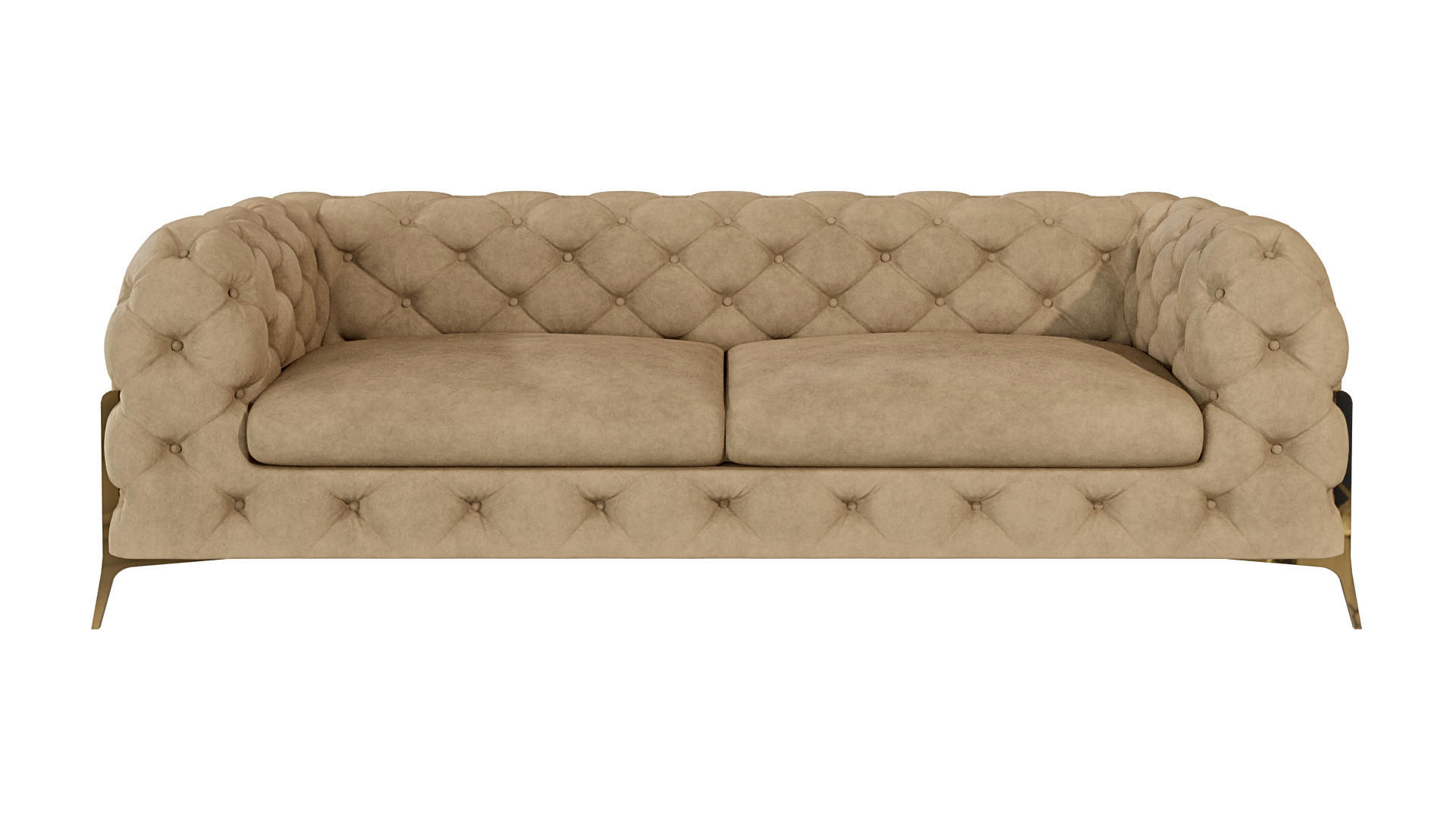 CHESTERFIELD-SOFA 3-Sitzer Lexi Beige Samt - Beige/Goldfarben, Holz/Textil (225/75/100cm) - S-Style Möbel