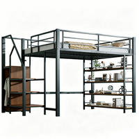 HOCHBETT 140x200 cm in Schwarz mit Stauraumtreppe, Garderobe und Regalen - Schwarz, Metall (140/200cm) - IVMEU