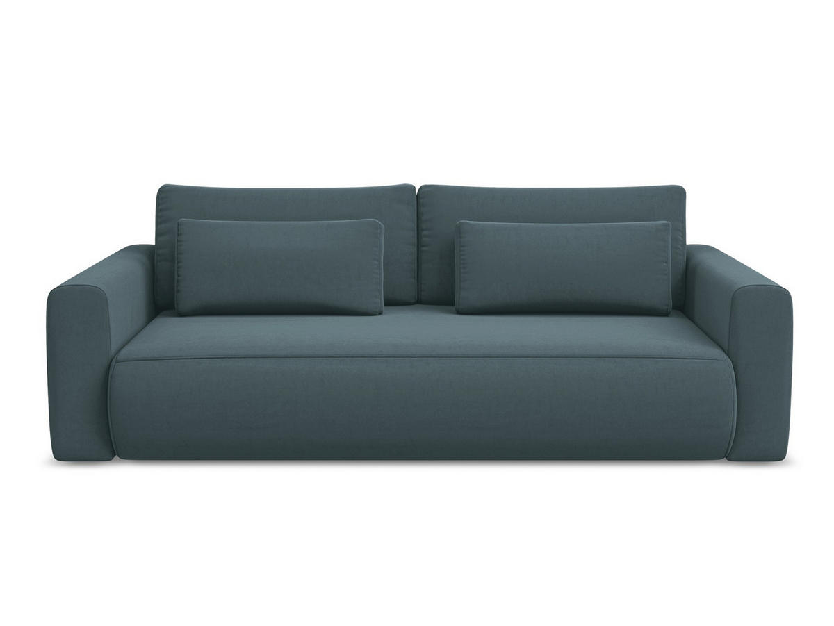 3-SITZER SOFA mit Schlaffunktion Samt Stoff Blau - Blau/Petrol, Kunststoff/Textil (238/82/105cm) - Makamii