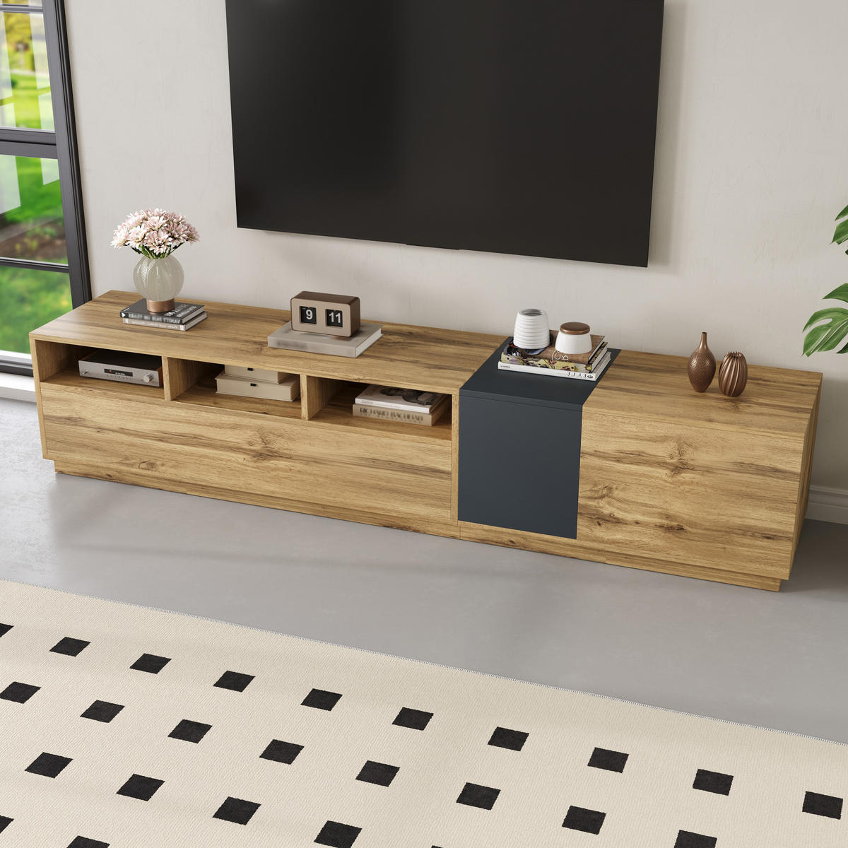 TV-SCHRANK Lowboard 200 cm Kontrast Design - Naturfarben, Holzwerkstoff (200/45/45cm) - Fortuna Lai