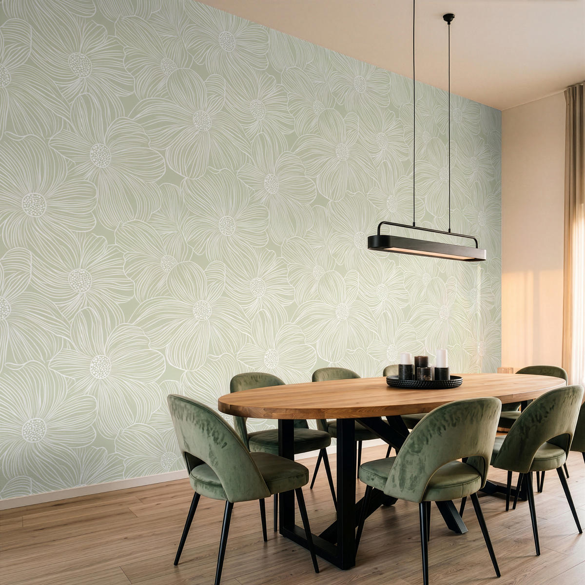 TAPETE - Gelassenheit - Blumen - Grün - 450x300 cm - Salbeigrün, Papier (450/300cm) - OnlyWow