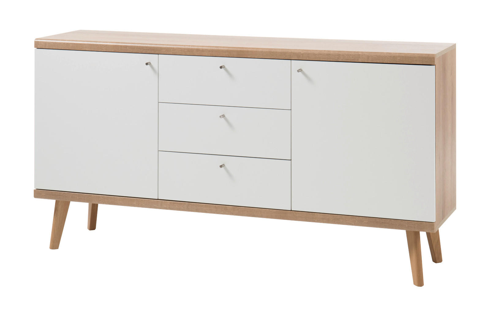 SIDEBOARD weiß, Eiche Riviera, Kommode skandinavisch, 160 x 83 cm - Eichefarben/Weiß, Holz/Holzwerkstoff (160/83/40cm) - Furn.Design