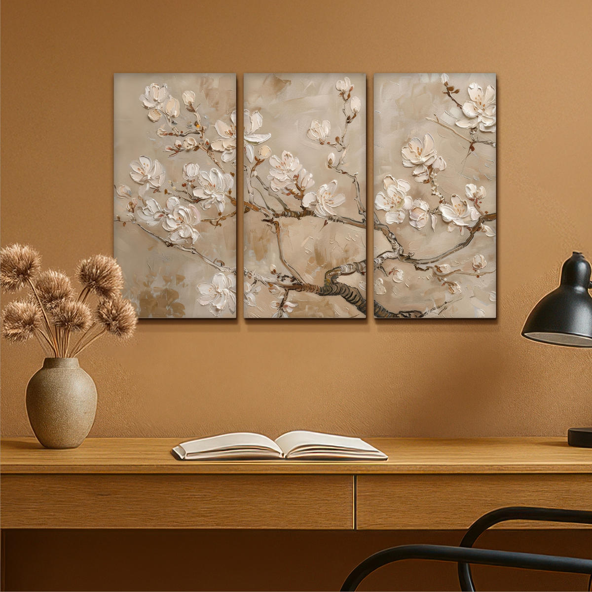 LEINWANDBILD 3er Set Beige - Blüte - Modern 90x60 cm - Greige, Textil (90/60cm) - MuchoWow