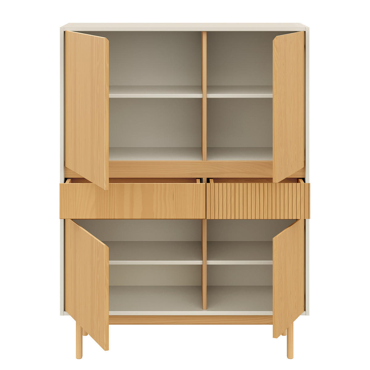 MASSIVES HIGHBOARD - Pinie / Kaschmir - Kieferfarben, Holz (102/136/42cm) - home24