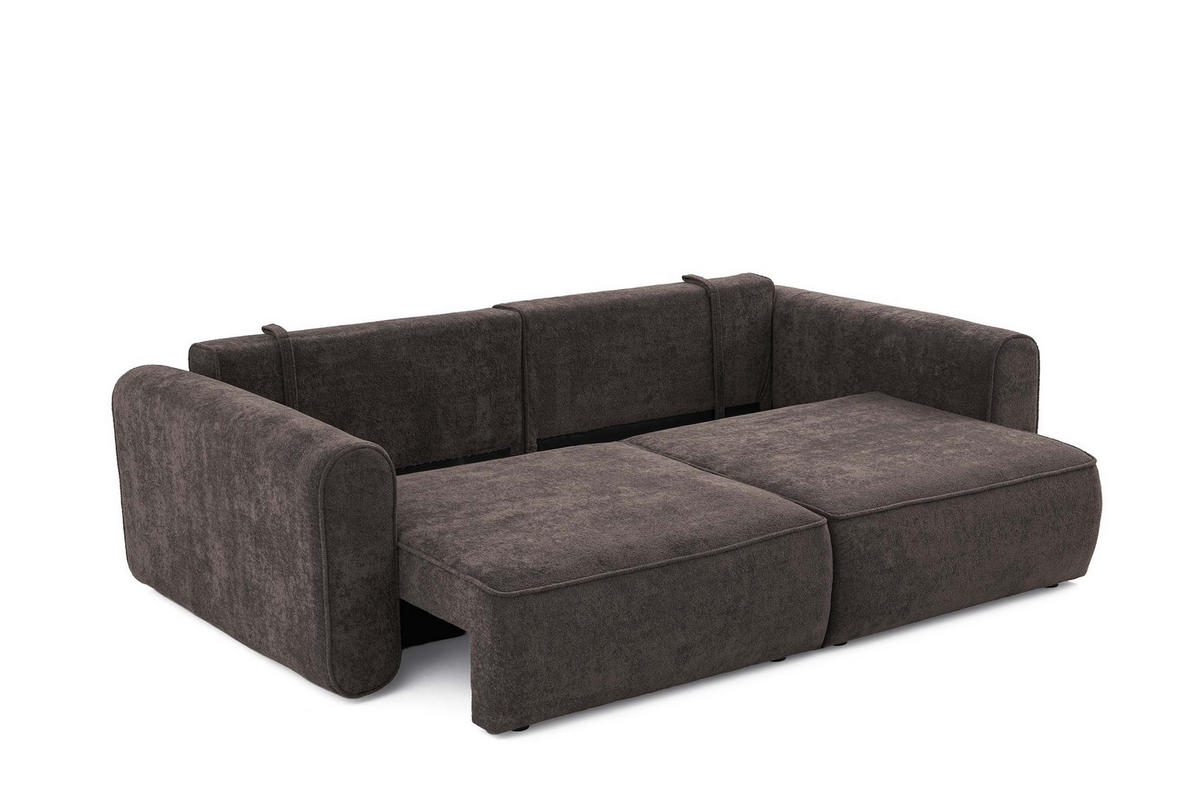 ECKSOFA MOTION mit Schlaffunktion 130x200 Webstoff Braun - Schwarz/Braun, Holz/Textil (250/120cm) - Muffo