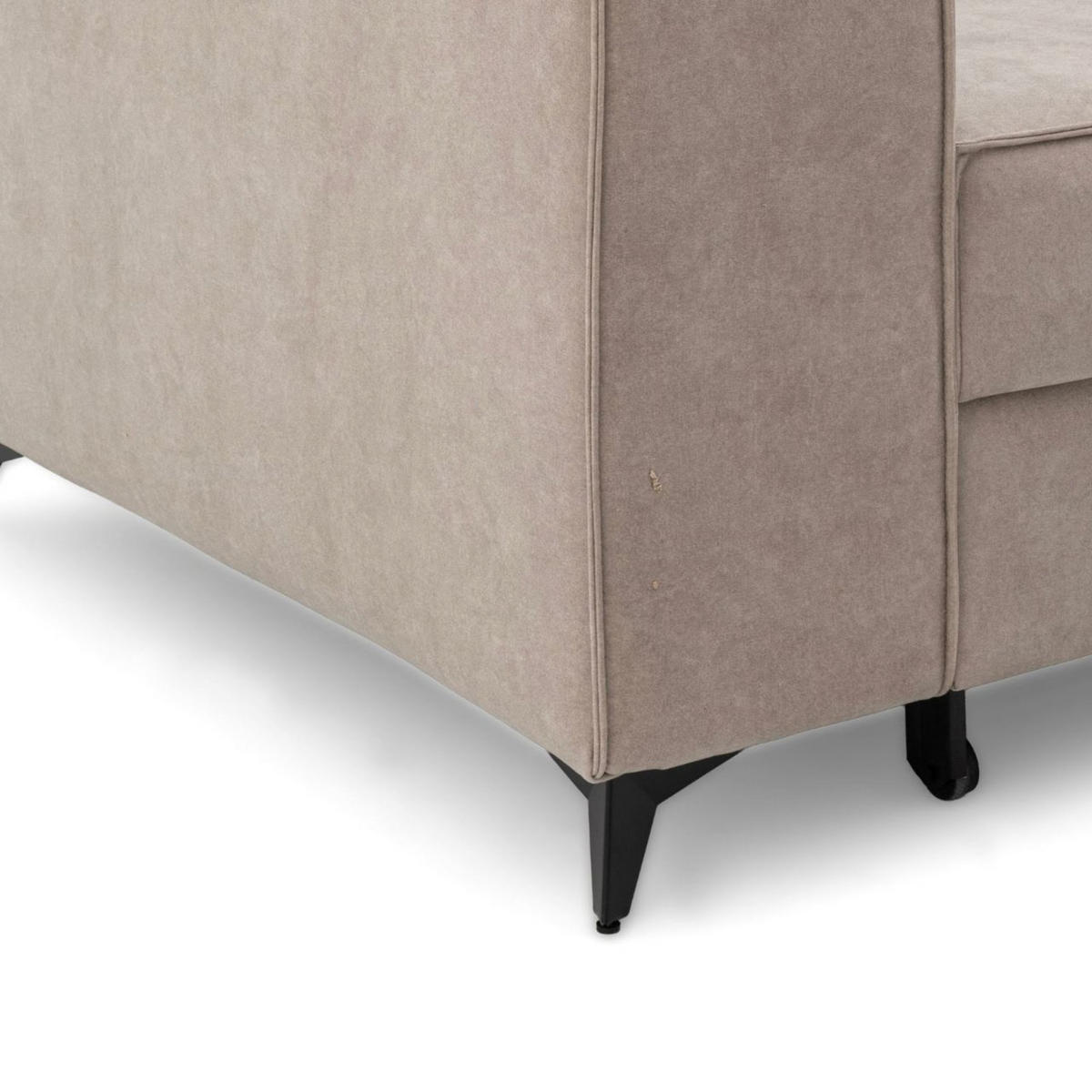 ECKSOFA PURE L Rechts mit Schlaffunktion 127x199 Velours Creme - Creme/Schwarz, Holz/Textil (204/281cm) - Muffo