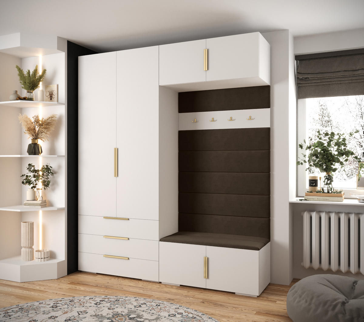 GARDEROBEN-SET 236,7/200/47 - Goldfarben/Weiß, Holz/Kunststoff (200/236.7/47cm) - Abiks Möbel