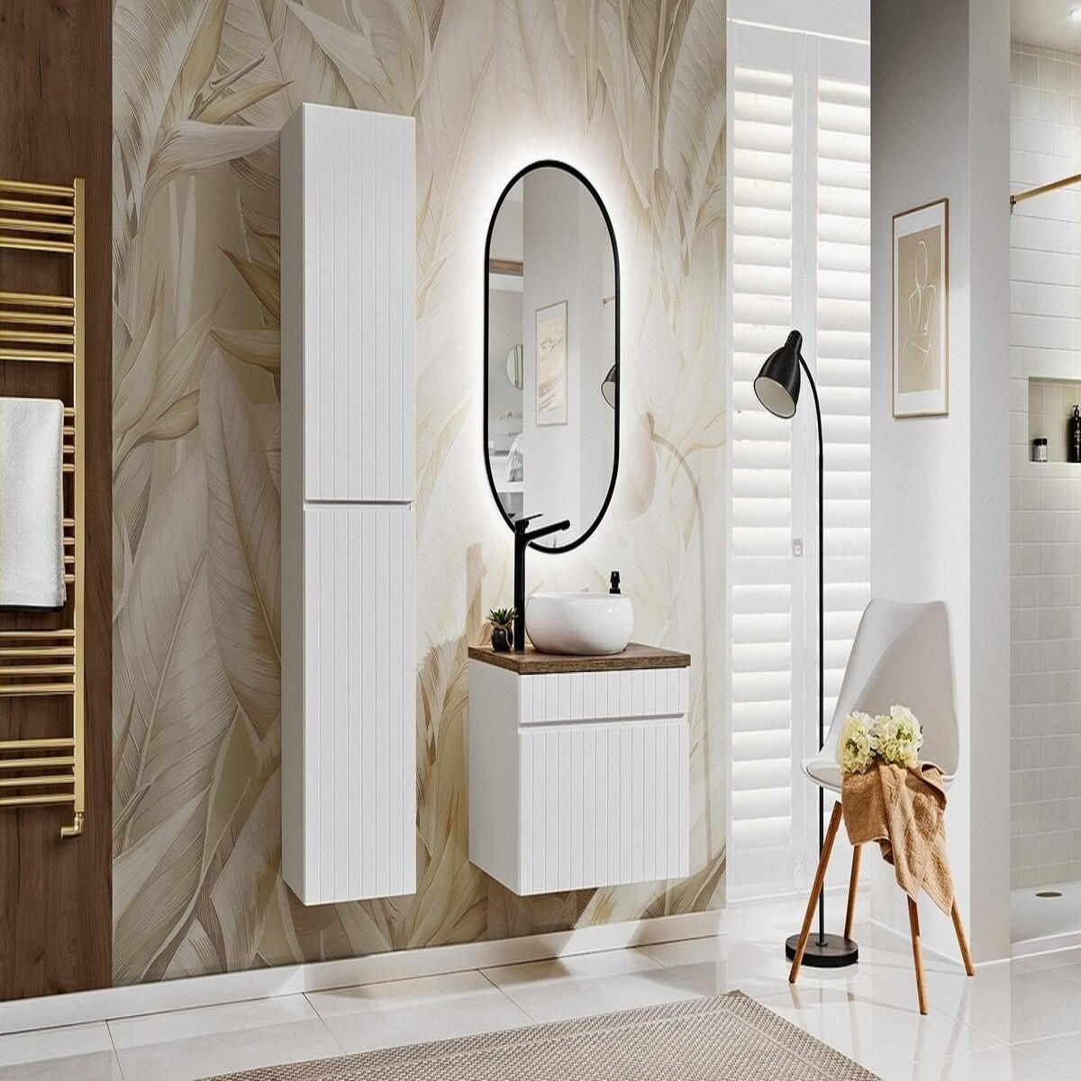 BADMÖBEL-SET 5 Teile - Iconic White I BM68 in Weiß/Santa Fe Vintage - Weiß, Holz (60/160/46cm)