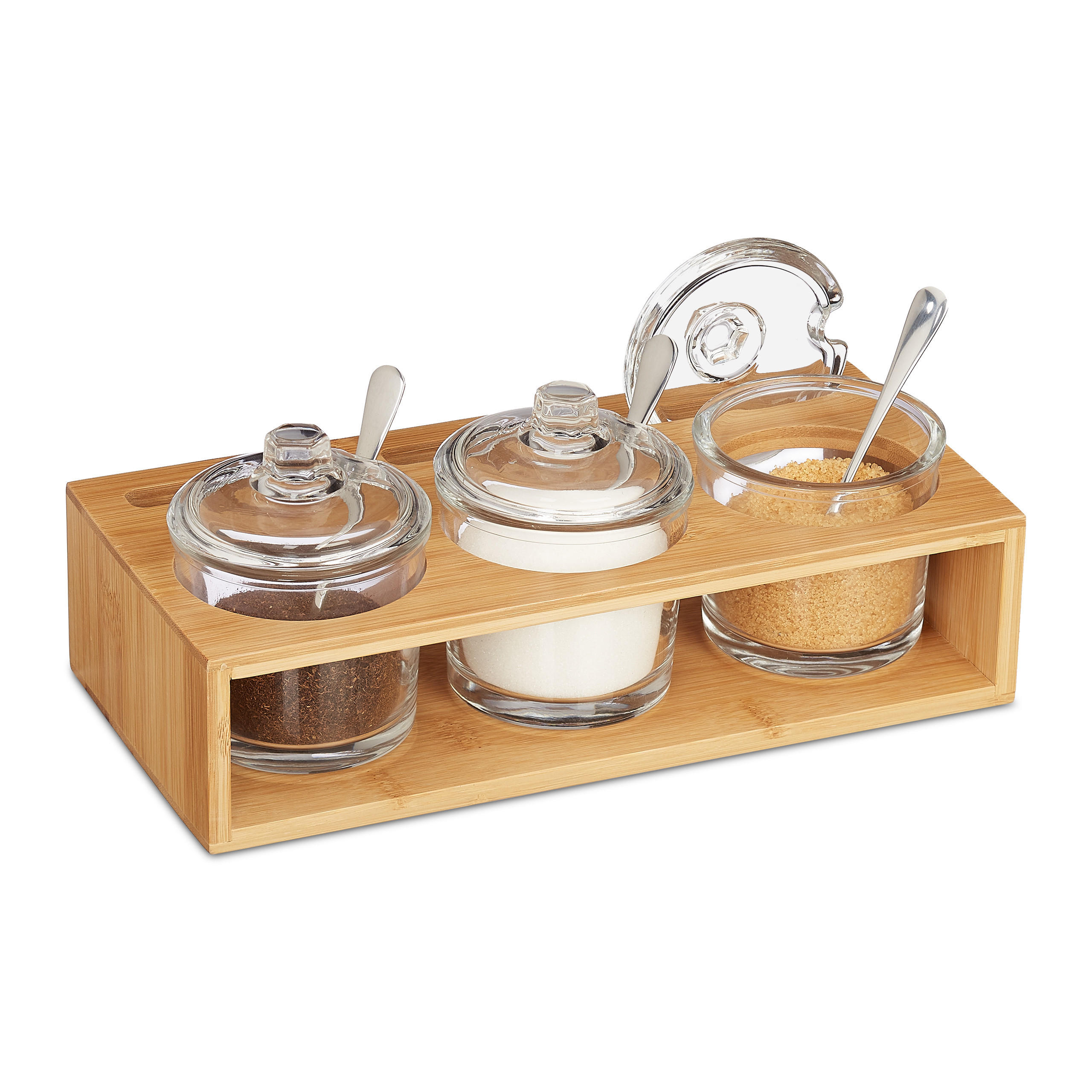 GEWÜRZGLÄSER Set - Multicolor, Glas/Holz (27/11/13cm) - Relaxdays