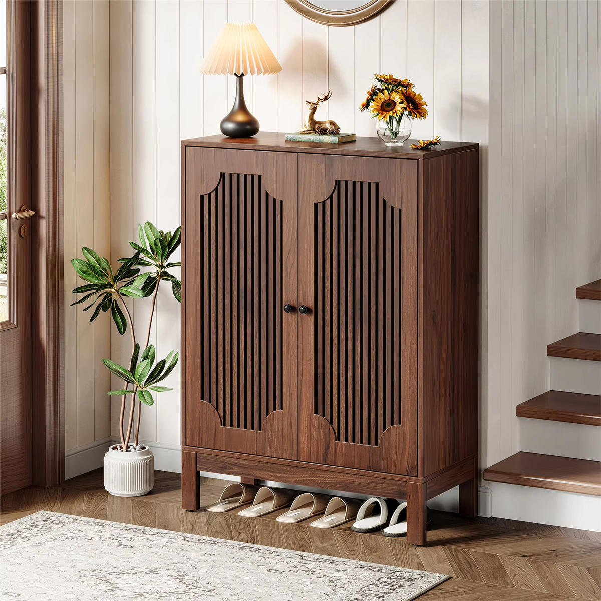 SCHUHSCHRANK Walnuss 5 Ebenen mit Türen - Braun, Holz (80/110/35cm) - Kaket