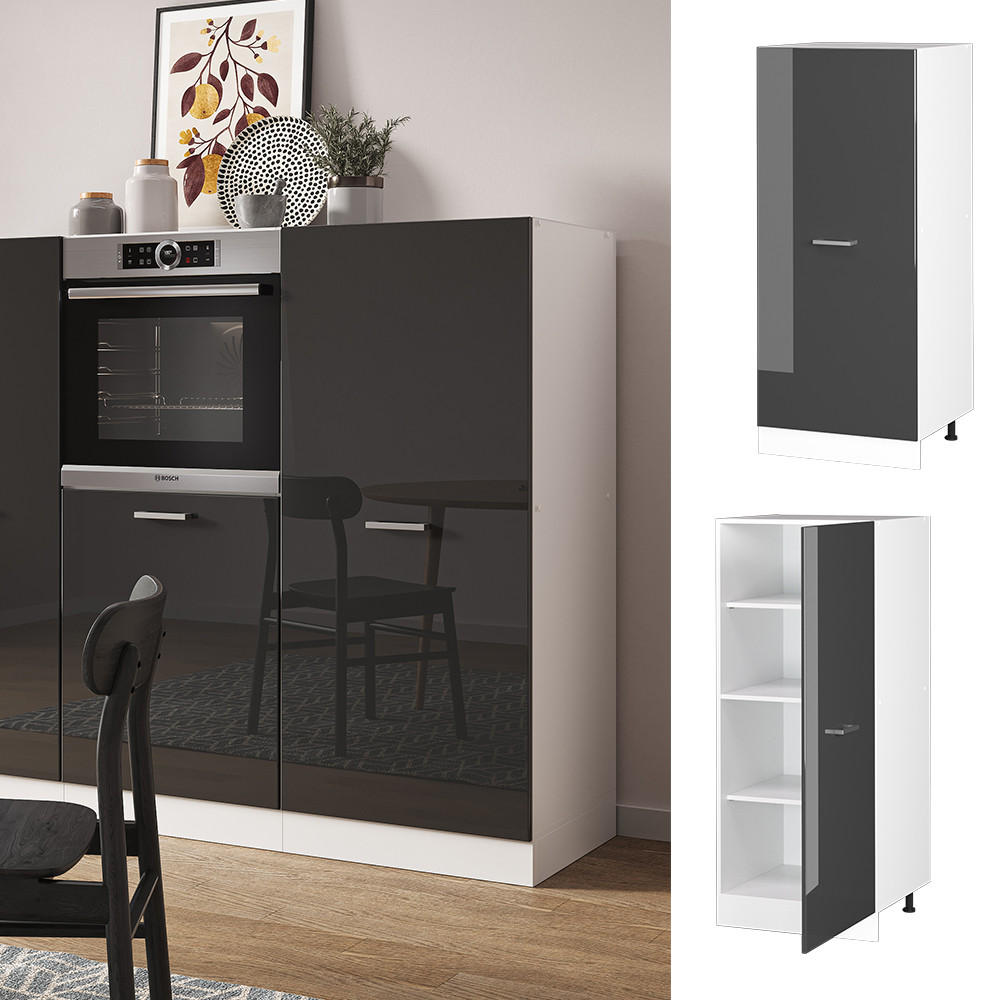 HOCHSCHRANK R-Line Anthrazit Hochglanz 60 cm - Schwarz Hochglanz/Anthrazit, Holzwerkstoff (60/143/57cm) - Vicco