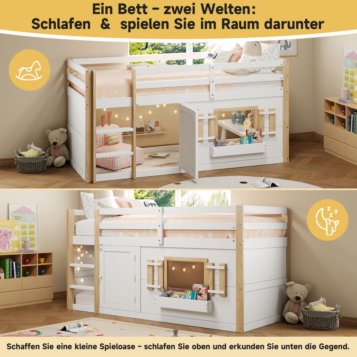 HOCHBETT 90/200 cm mit Leiter und Spielfläche, Weiß - Weiß, Holzwerkstoff (90/200cm) - Redom