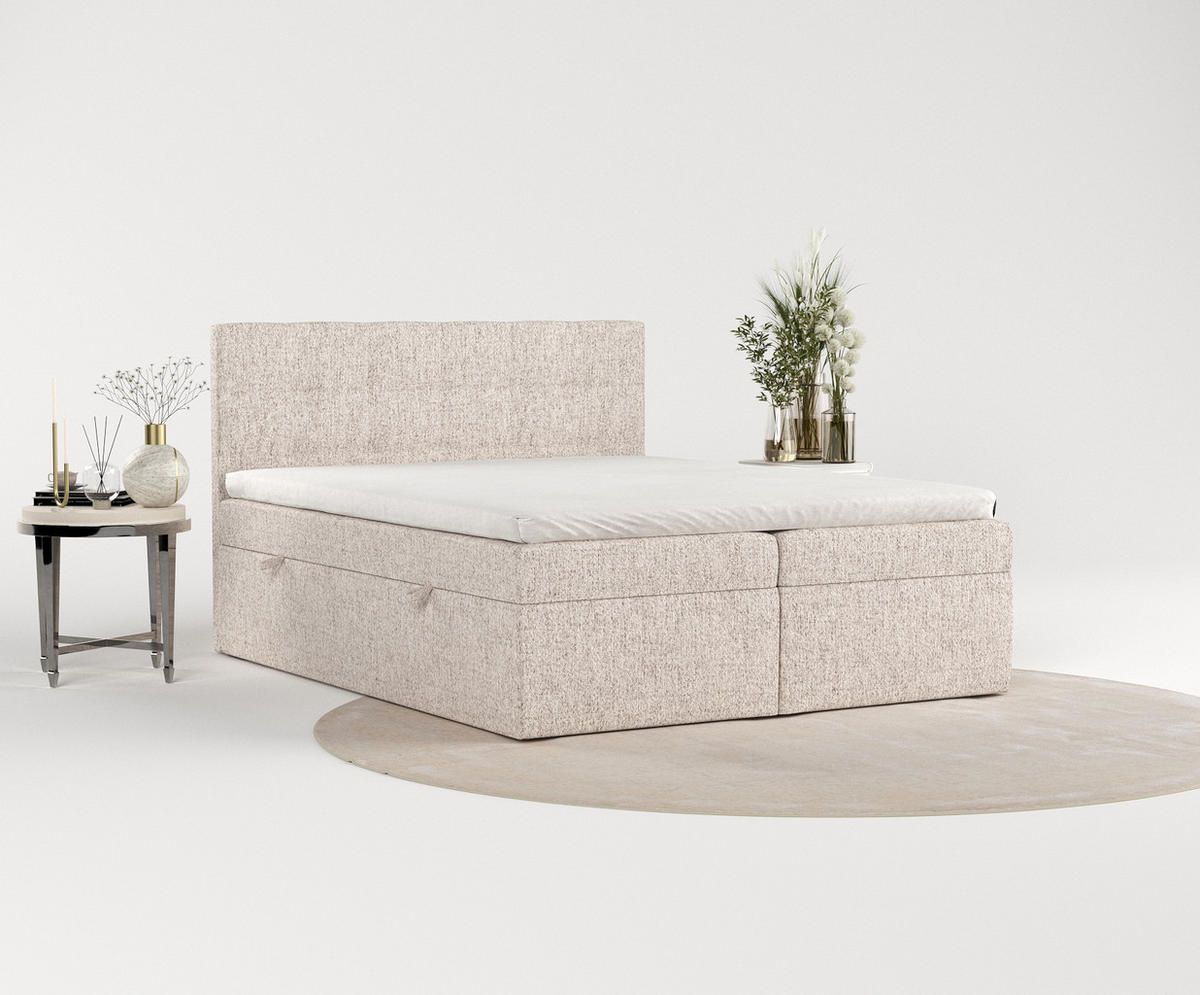 BOXBETT Tari Hellbraun 180/200 cm mit Matratze und Topper - Hellbraun/Schwarz, Holz/Holzwerkstoff (180/200cm) - Maison de Reve