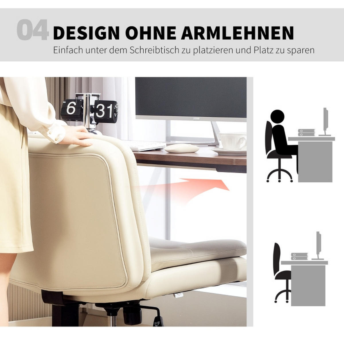 SNURRSTOLAR, konstläder, armstödlösa, hjul, beige - Beige, Metall (63/93/67cm) - SHOPENTRA