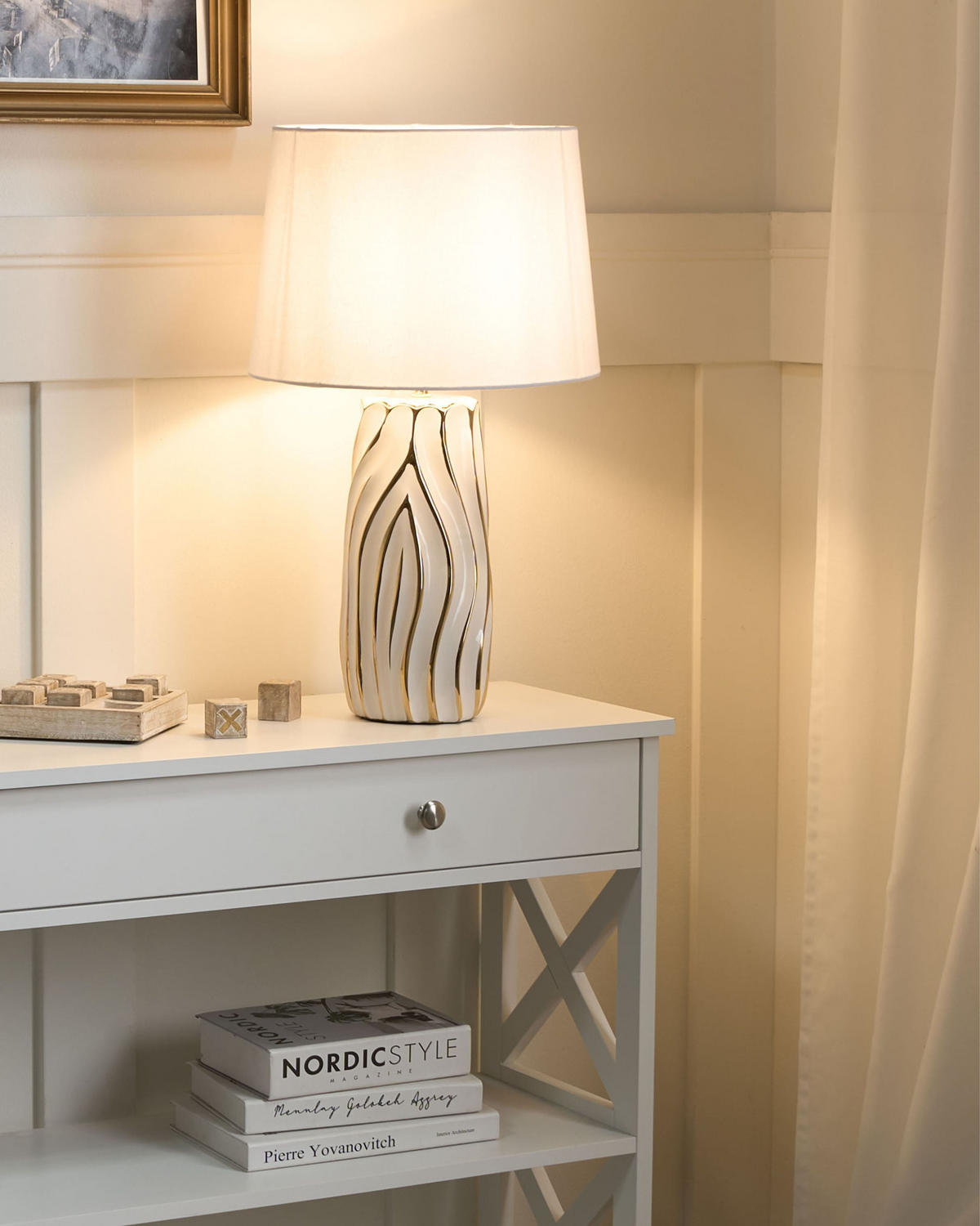 TISCHLAMPE Keramik Weiß Patuca - Goldfarben/Weiß, Keramik (32/32/54cm) - Beliani