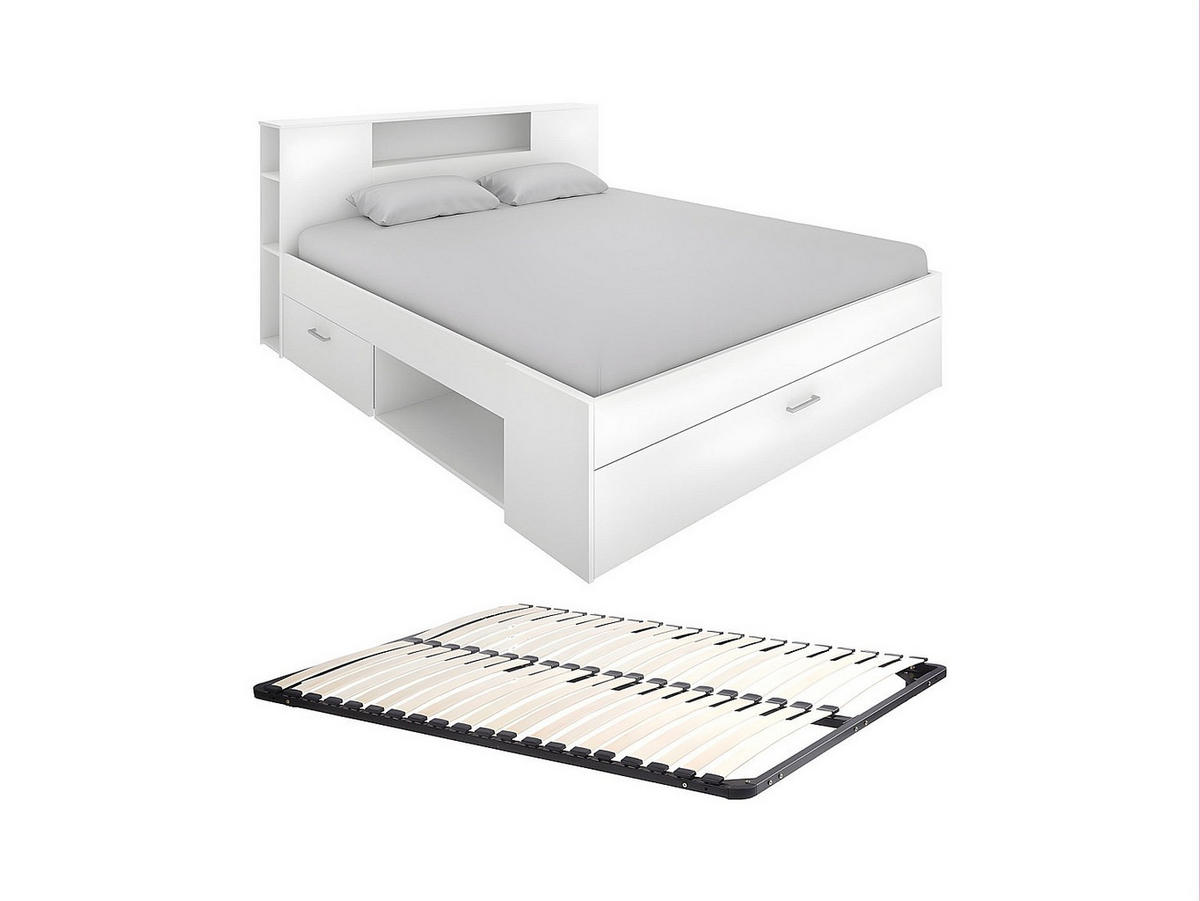 BETTRAHMEN - 2 -Sitzer - Holzspan - weiß - LEANDRE - Weiß, Holz (140/190cm) - Vente-Unique