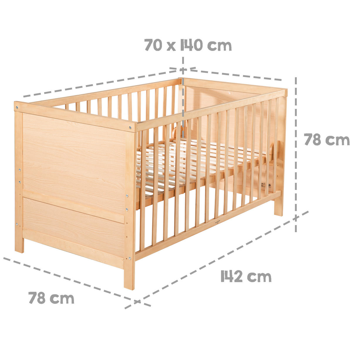 BABYBETT mit Umbauecken 70 x 140 cm - Naturfarben, Holzwerkstoff (70/140cm) - Roba