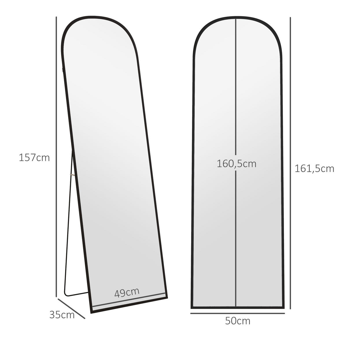 STANDSPIEGEL 2er-Set Schwarz 50.0/1.5/161.5 cm - Schwarz, Metall (1.5/161.5/50cm)