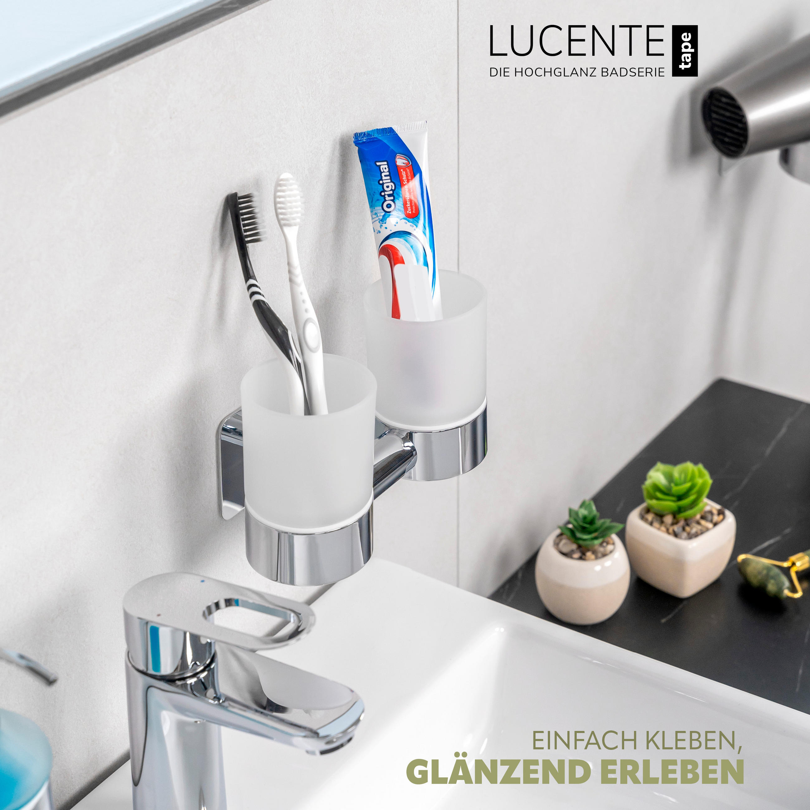 DOPPEL-GLASBECHERHALTER LUCENTE TAPE - Chromfarben, Metall (18.5/11/10cm) - bremermann