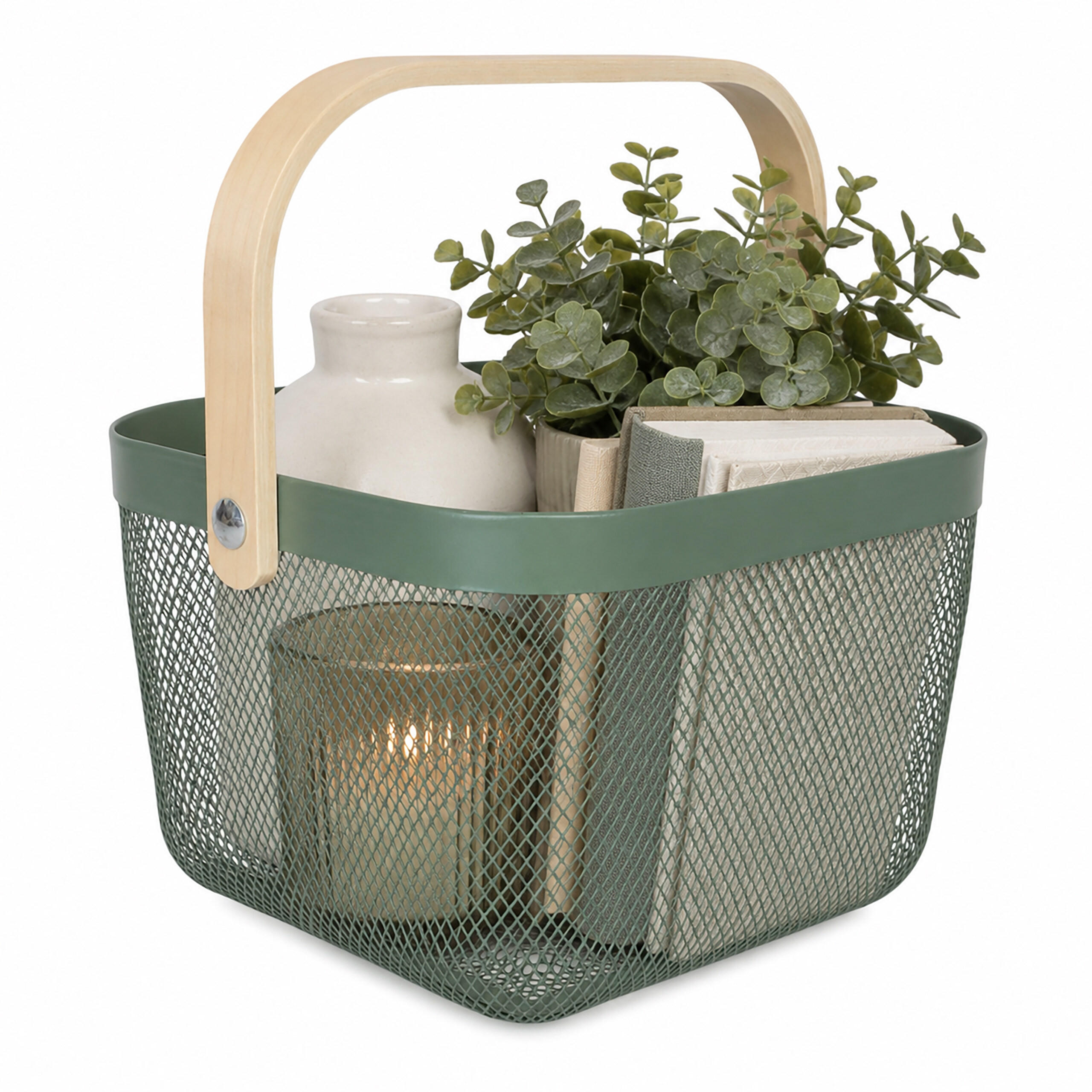 AUFBEWAHRUNGSKORB Mint Metall - Türkis, Holz/Metall (26/17.5/24.5cm) - Relaxdays