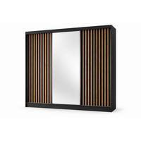 KLEIDERSCHRANK Lumil 240 cm Schwarz Spiegel Griffe silber - Schwarz, Holzwerkstoff (240/216/61cm) - KS Home Concept