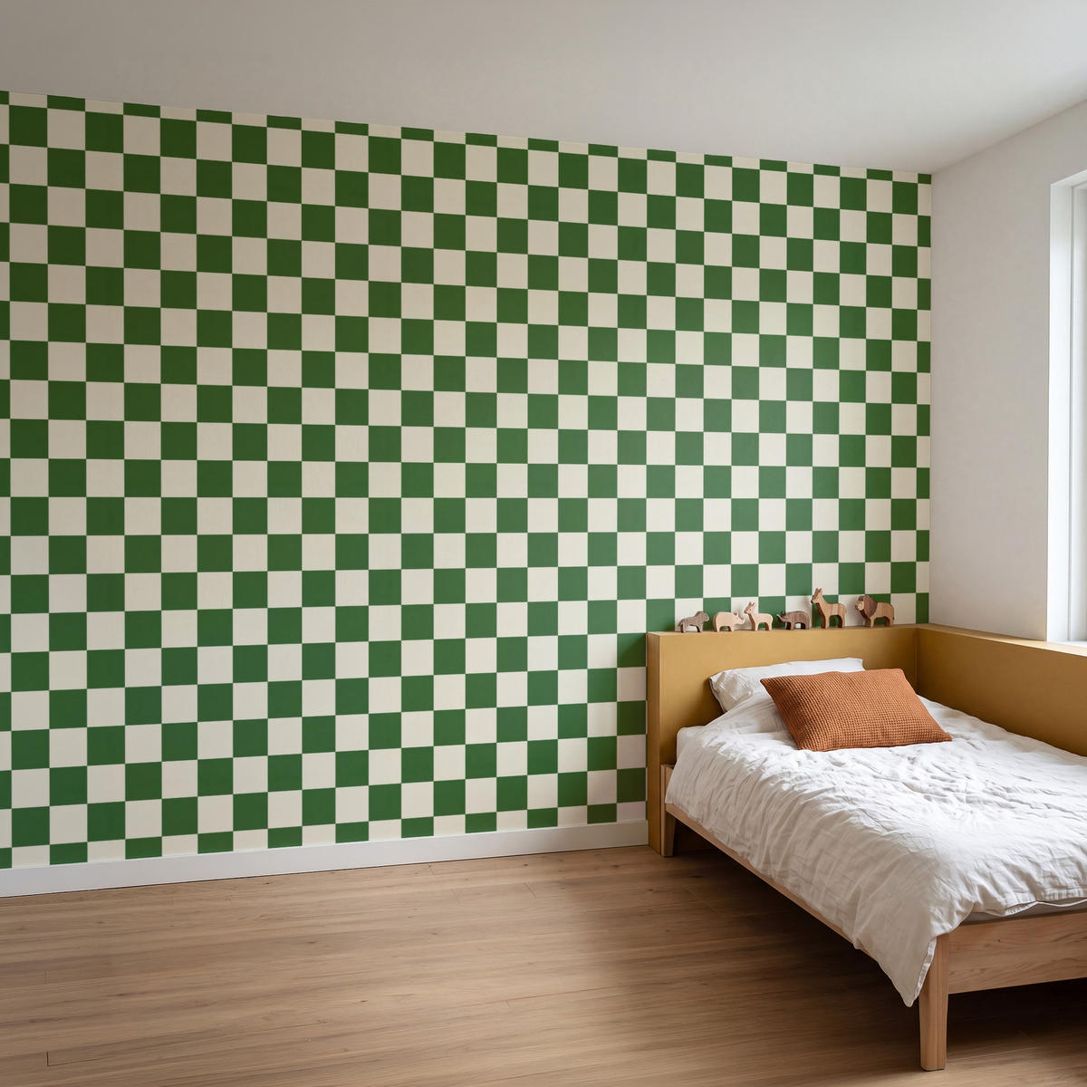 KINDERTAPETE - Schachbrett - Muster - Grün - 350x220 cm - Grün, Papier (350/220cm) - OnlyWow