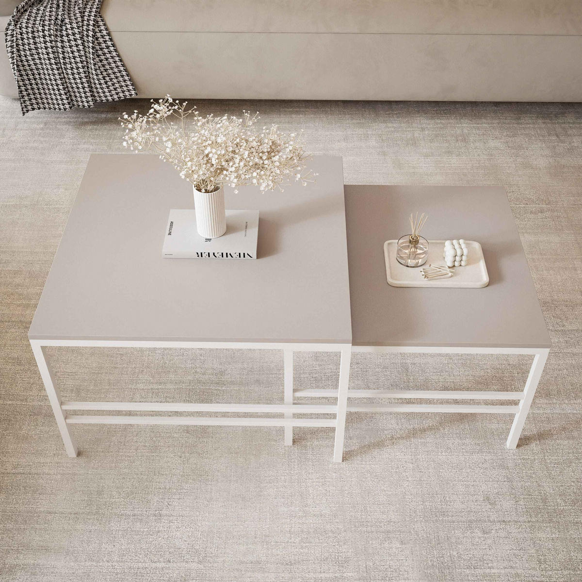 COUCHTISCH Cashmere Weiße Rahmen - Beige/Weiß, Holzwerkstoff (70/70/46cm) - Idohome