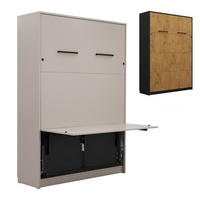 SCHRANKBETT Wandklappbett vetikal GN120x200 mit Schreibtisch und LED - Eiche Lancelot & Schwarz - Schwarz/Braun, Holzwerkstoff (120/200cm) - QMM TraumMöbel