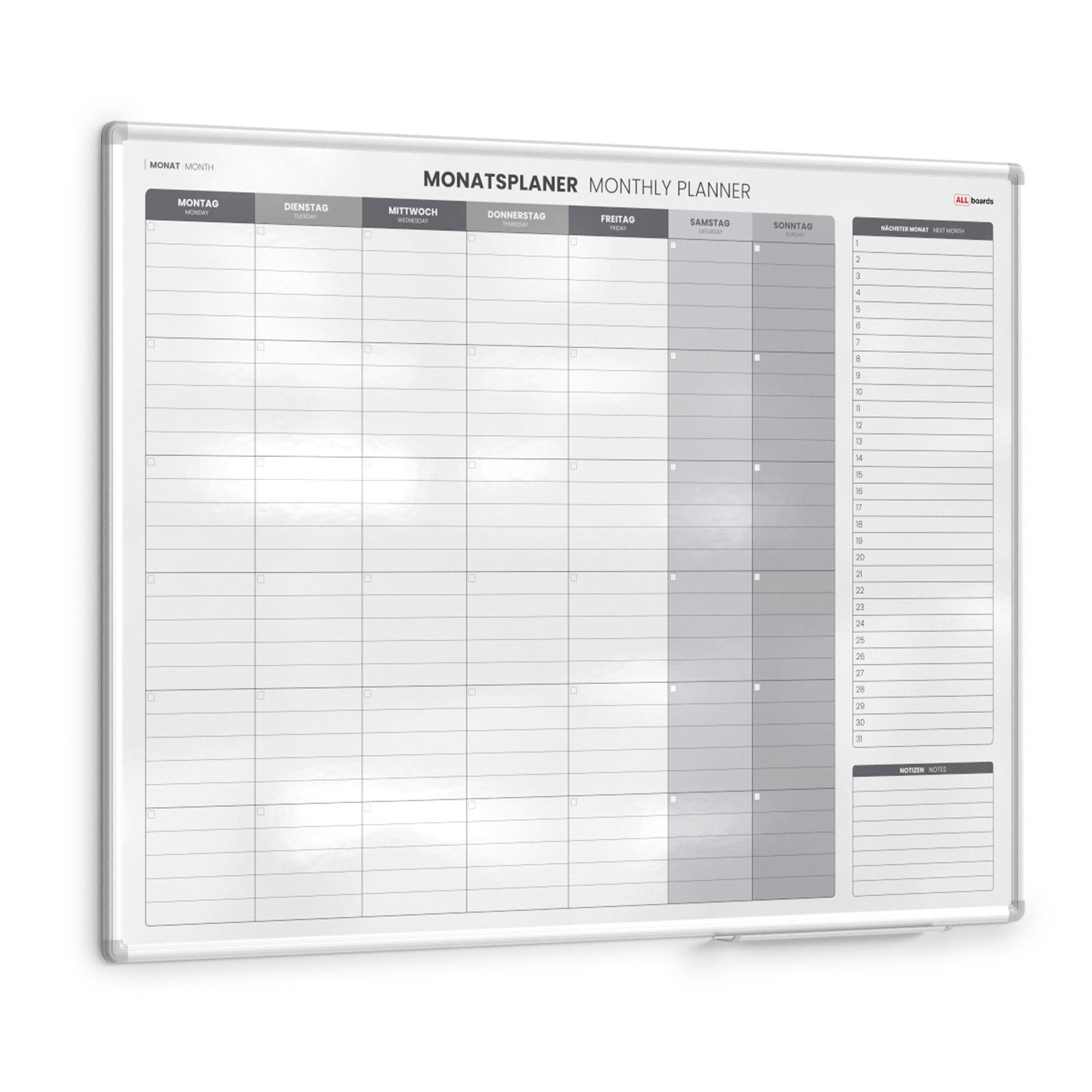 MAGNETISCHER Monatsplaner 120x90cm für Monatsplanungen - Weiß, Metall (120/90/1.8cm) - ALLboards