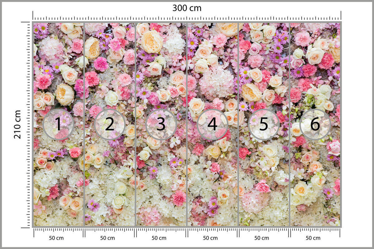 FOTOTAPETE für Schlafzimmer Rosen Pfingstrosen Blumenvielfalt Boho 300x210 - Beige/Gelb, Papier (300/210cm) - Muralo