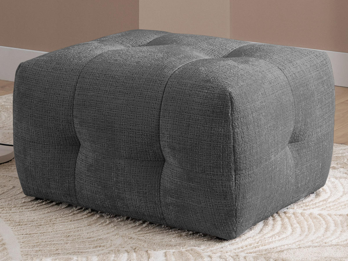 ECKSOFA inkl. Hocker Kozy im Bumpy-Design mit Schlaffunktion und fester Rückenlehne aus weichem Grau Chenille-Stoff - Ottomane links - Schwarz/Grau, Holz/Kunststoff (161/234cm) - S-Style Möbel