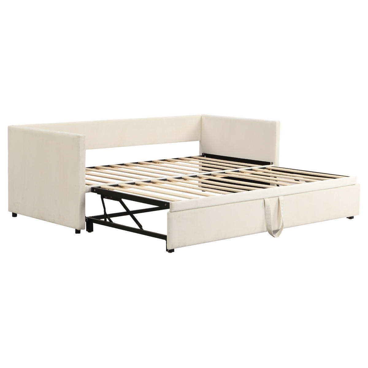 ČALÚNENÁ rozkladacia posteľ z MDF 90x200 cm béžová s roštom, výsuvným lôžkom a podrúčkami - béžová, koža (90/200cm) - Modfu