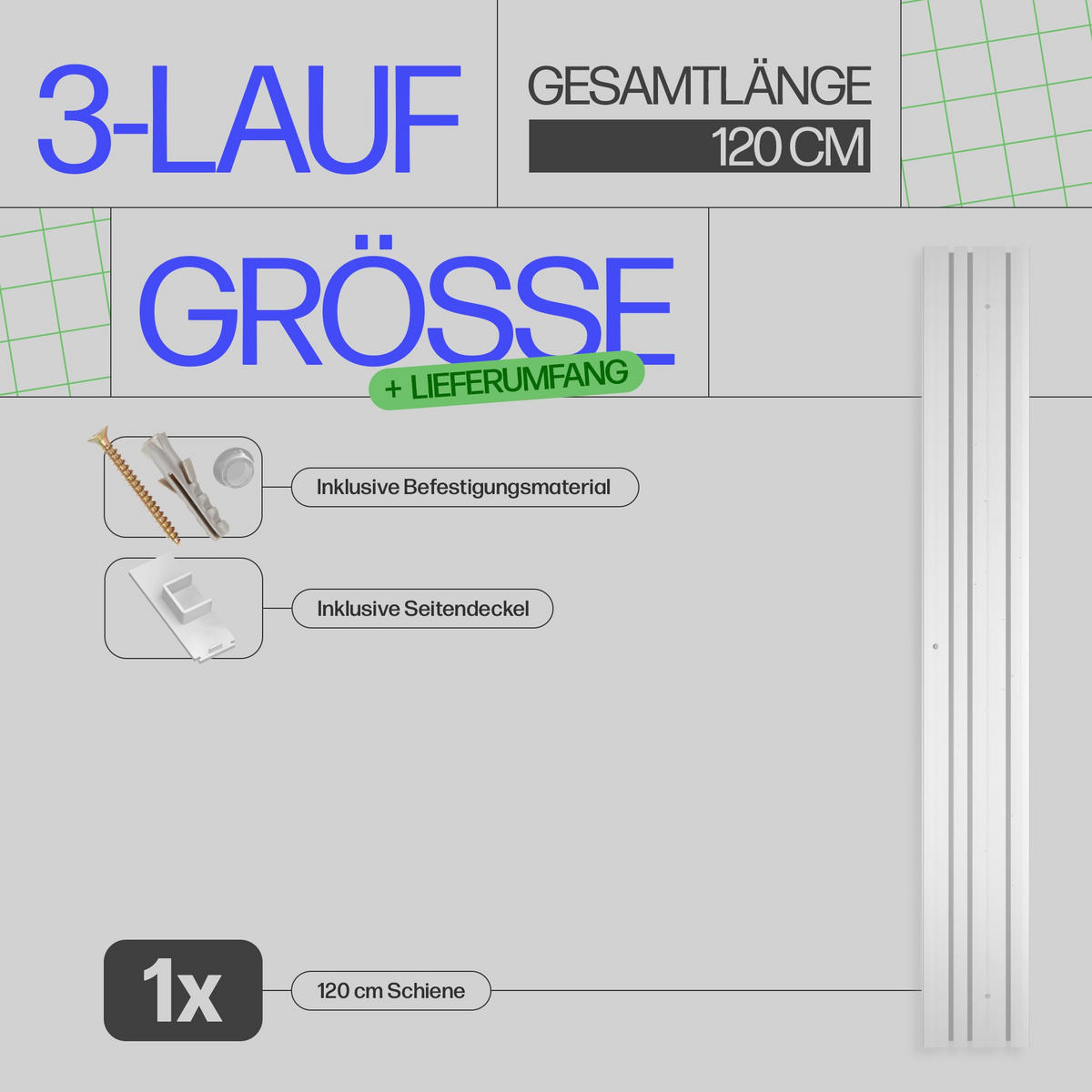 GARDINENSCHIENE - Komplettset inkl. Zubehör 120cm 3-läufig - Weiß, Kunststoff (10/120cm) - Bestlivings