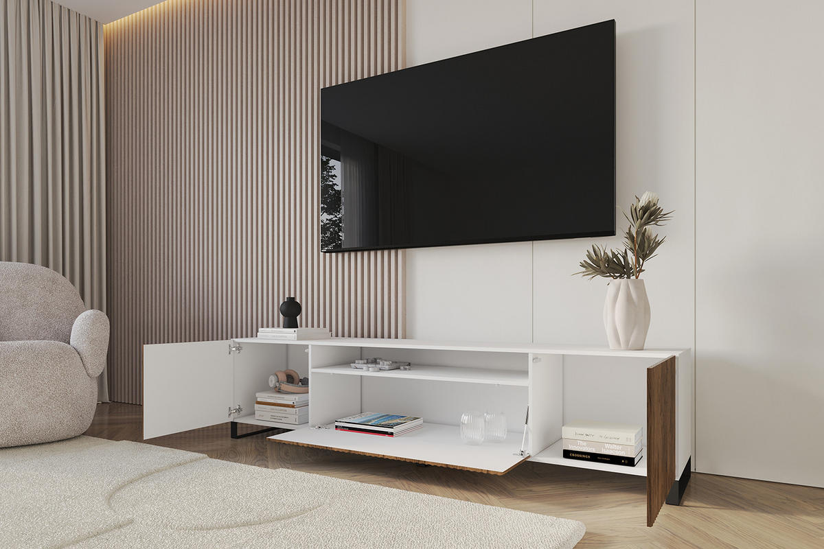 LOWBOARD NOA-2-S 200x53x41 cm - Weiß / Katania - Eiche Wotan/Schwarz, Holzwerkstoff (200/53/41cm) - ALTDECOR