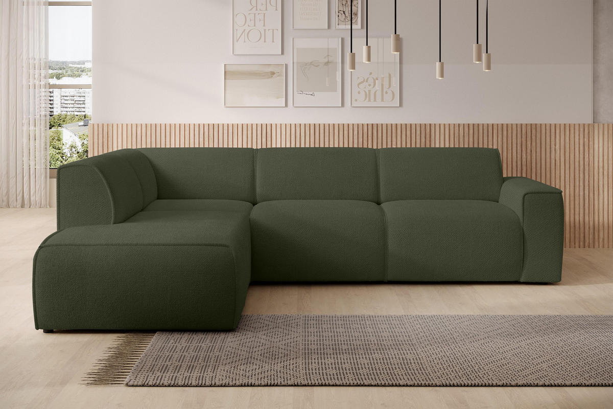 ECKSOFA L Form Didim Grün 292/220/78 cm – großes Sofa stilvoll & bequem L - Schwarz/Grün, Kunststoff/Textil (220/292cm) - AX Living