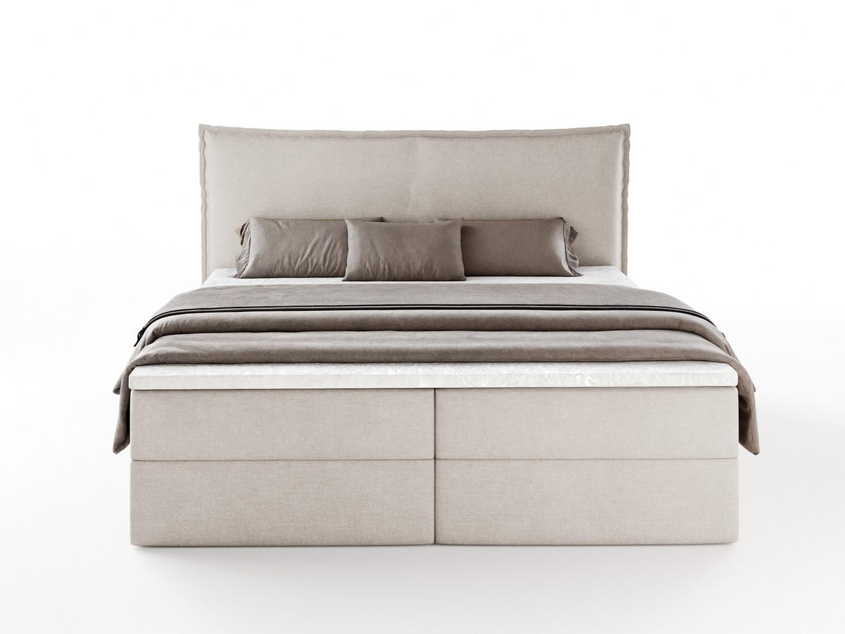BOXBETT ARENO 200x200 cm Komplett-Set mit Bettkasten, Bonell-Matratze H3 und Topper - Beige - Beige, Textil (200/200cm) - Luxkor24