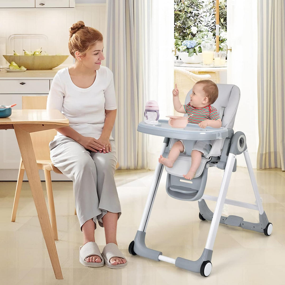 KINDERHOCHSTUHL Grau - Grau, Kunststoff (56/104/84cm) - COSTWAY