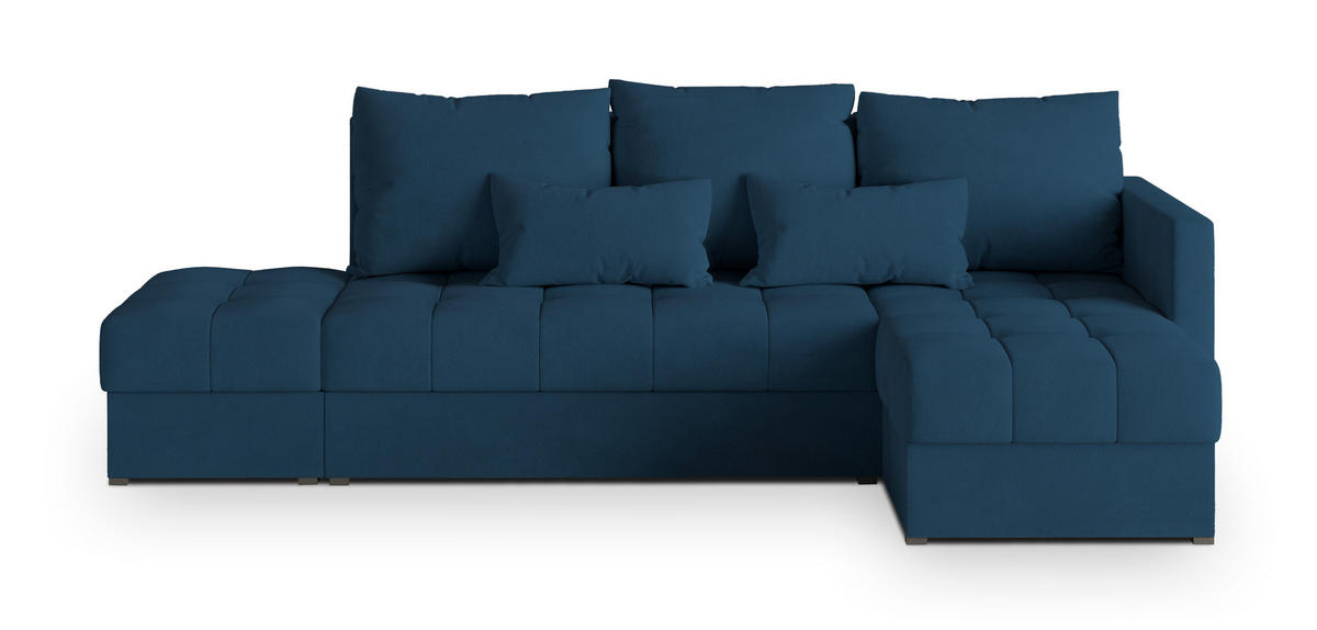 ECKSOFA LUMARI R-S Blau Plüsch-Stoff mit Schlaffunktion - Blau, Holz (262/143cm) - MASSENO