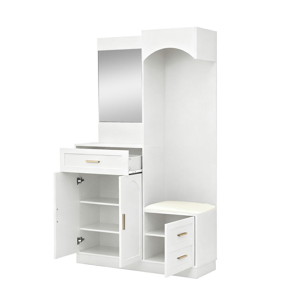 GARDEROBE mit Schuhschrank und Spiegel 110 x 33 x 185,5 cm Weiß - Weiß, Holzwerkstoff (33/185.5/110cm) - Beauniv