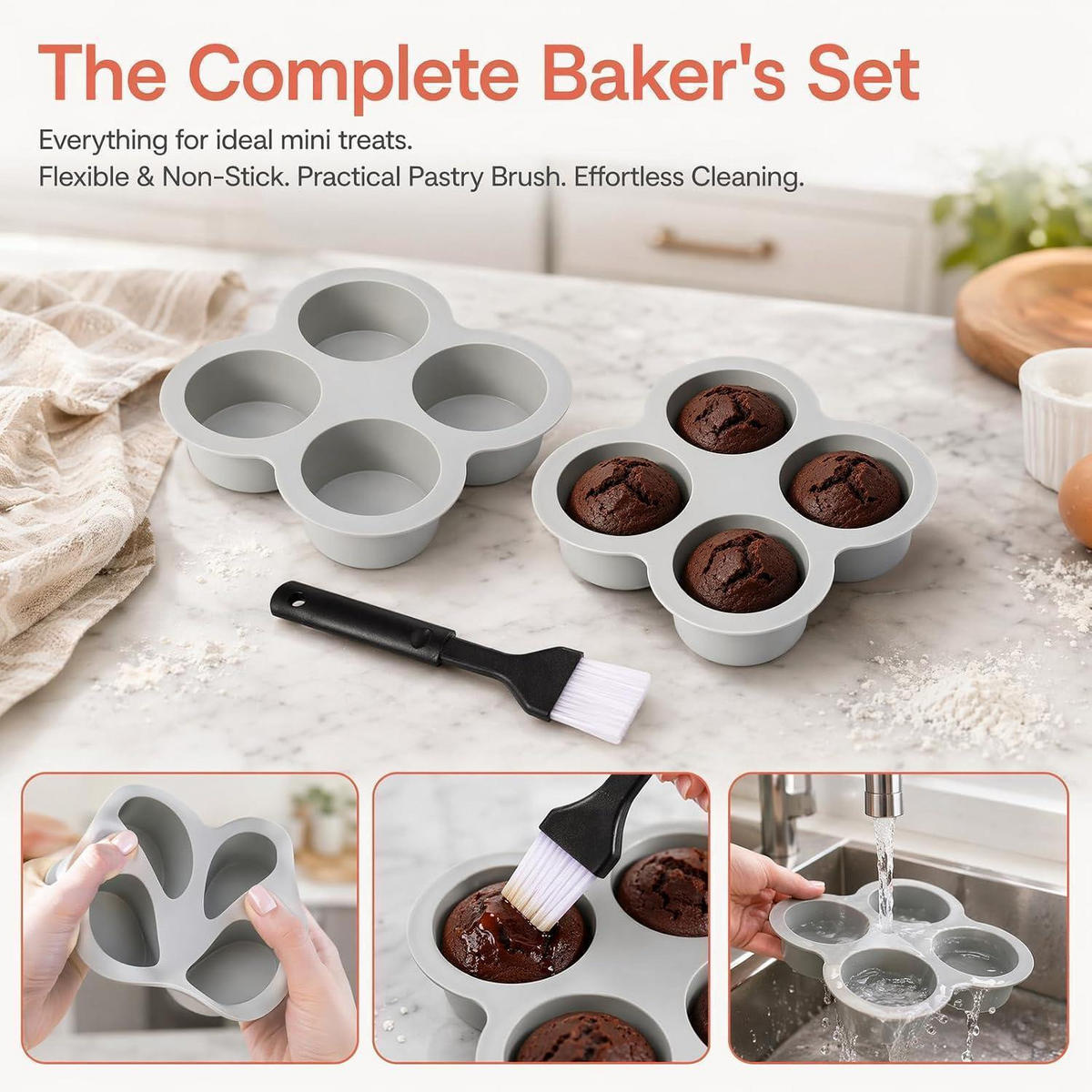MUFFINFORM 2-teiliges Set mit Backpinsel Grau - Grau, Kunststoff (14/3/14cm)